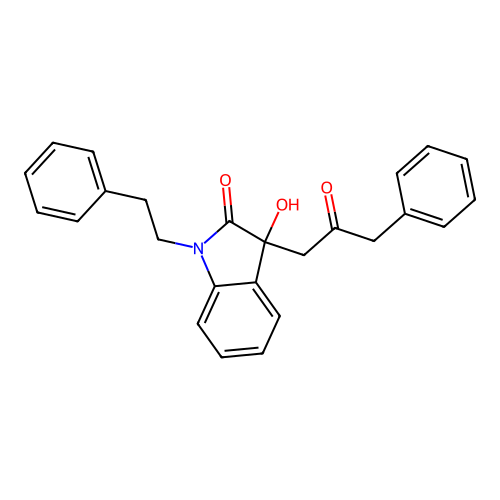 3-hydroxy-3-(2-oxo-3-phenylpropyl)-1-(2-phenylethyl)-1,3-dihydro-2H-indol-2-one structure