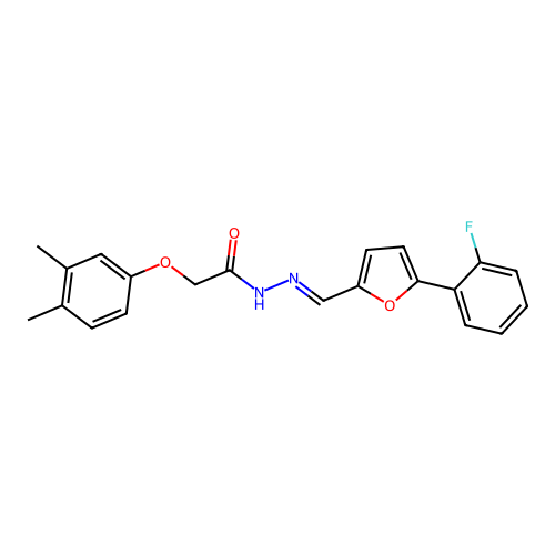 2-(3,4-dimethylphenoxy)-N'-{(E)-[5-(2-fluorophenyl)furan-2-yl]methylidene}acetohydrazide structure