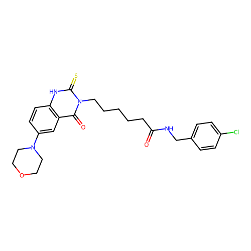 N-[(4-chlorophenyl)methyl]-6-(6-morpholin-4-yl-4-oxo-2-sulfanylidene-1H-quinazolin-3-yl)hexanamide structure