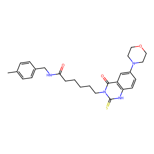 N-[(4-methylphenyl)methyl]-6-[6-(morpholin-4-yl)-4-oxo-2-sulfanylidene-1,2,3,4-tetrahydroquinazolin-3-yl]hexanamide structure