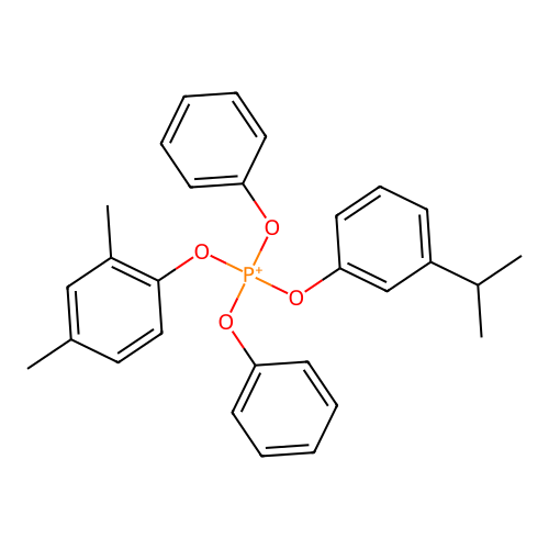 (2,4-Dimethylphenoxy)-diphenoxy-(3-propan-2-ylphenoxy)phosphanium structure