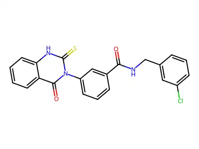 N-[(3-chlorophenyl)methyl]-3-(4-oxo-2-sulfanylidene-1H-quinazolin-3-yl)benzamide structure