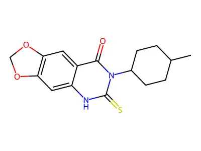 7-(4-methylcyclohexyl)-6-sulfanylidene-5H-[1,3]dioxolo[4,5-g]quinazolin-8-one structure