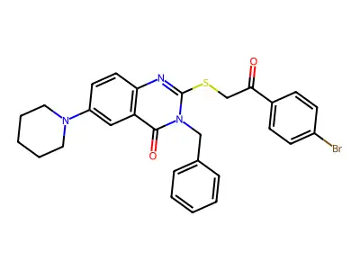 3-benzyl-2-{[2-(4-bromophenyl)-2-oxoethyl]sulfanyl}-6-(piperidin-1-yl)-3,4-dihydroquinazolin-4-one structure
