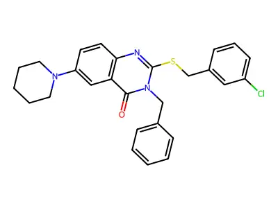3-Benzyl-2-[(3-chlorophenyl)methylsulfanyl]-6-piperidin-1-ylquinazolin-4-one structure
