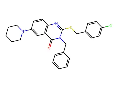 3-Benzyl-2-[(4-chlorophenyl)methylsulfanyl]-6-piperidin-1-ylquinazolin-4-one structure