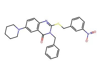 3-Benzyl-2-[(3-nitrophenyl)methylsulfanyl]-6-piperidin-1-ylquinazolin-4-one structure