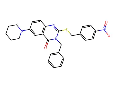 3-Benzyl-2-[(4-nitrophenyl)methylsulfanyl]-6-piperidin-1-ylquinazolin-4-one structure