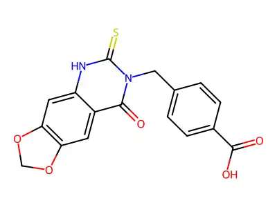 4-((8-oxo-6-thioxo-5,6-dihydro-[1,3]dioxolo[4,5-g]quinazolin-7(8H)-yl)methyl)benzoic acid structure