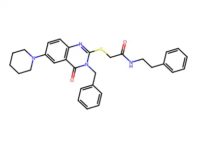 2-{[3-benzyl-4-oxo-6-(piperidin-1-yl)-3,4-dihydroquinazolin-2-yl]sulfanyl}-N-(2-phenylethyl)acetamide structure