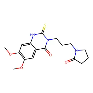 6,7-dimethoxy-3-[3-(2-oxopyrrolidin-1-yl)propyl]-2-thioxo-2,3-dihydroquinazolin-4(1H)-one structure