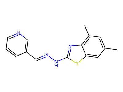 4,6-dimethyl-N-(pyridin-3-ylmethylideneamino)-1,3-benzothiazol-2-amine structure