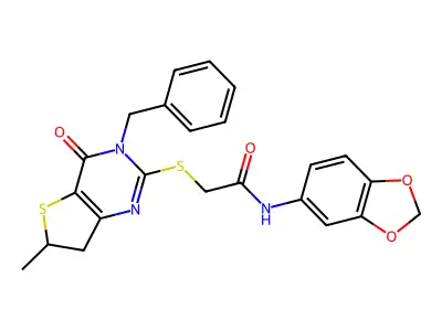 N-(1,3-benzodioxol-5-yl)-2-[(3-benzyl-6-methyl-4-oxo-6,7-dihydrothieno[3,2-d]pyrimidin-2-yl)sulfanyl]acetamide structure