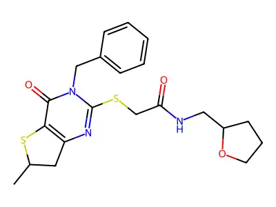 2-((3-benzyl-6-methyl-4-oxo-3,4,6,7-tetrahydrothieno[3,2-d]pyrimidin-2-yl)thio)-N-((tetrahydrofuran-2-yl)methyl)acetamide structure