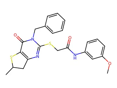 2-((3-benzyl-6-methyl-4-oxo-3,4,6,7-tetrahydrothieno[3,2-d]pyrimidin-2-yl)thio)-N-(3-methoxyphenyl)acetamide structure