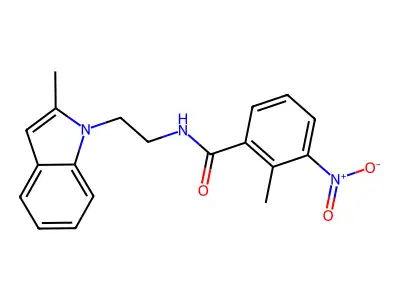 2-methyl-N-(2-(2-methyl-1H-indol-1-yl)ethyl)-3-nitrobenzamide structure