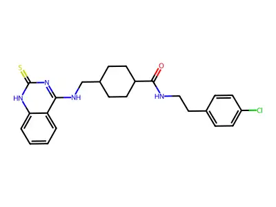 N-[2-(4-chlorophenyl)ethyl]-4-{[(2-sulfanylidene-1,2-dihydroquinazolin-4-yl)amino]methyl}cyclohexane-1-carboxamide structure