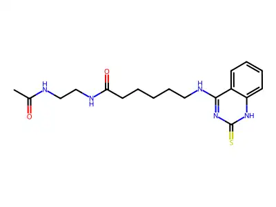 N-(2-acetamidoethyl)-6-[(2-sulfanylidene-1H-quinazolin-4-yl)amino]hexanamide structure