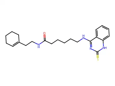N-[2-(cyclohex-1-en-1-yl)ethyl]-6-[(2-sulfanylidene-1,2-dihydroquinazolin-4-yl)amino]hexanamide structure