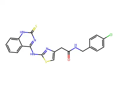 N-[(4-chlorophenyl)methyl]-2-{2-[(2-sulfanylidene-1,2-dihydroquinazolin-4-yl)amino]-1,3-thiazol-4-yl}acetamide structure