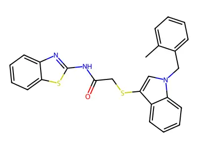 N-(benzo[d]thiazol-2-yl)-2-((1-(2-methylbenzyl)-1H-indol-3-yl)thio)acetamide structure