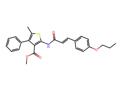 Methyl 5-methyl-4-phenyl-2-[3-(4-propoxyphenyl)prop-2-enoylamino]thiophene-3-carboxylate structure