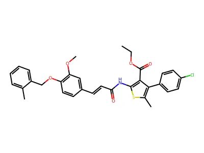 Ethyl 4-(4-chlorophenyl)-2-[(3-{3-methoxy-4-[(2-methylphenyl)methoxy]phenyl}acryloyl)amino]-5-methylthiophene-3-carboxylate structure