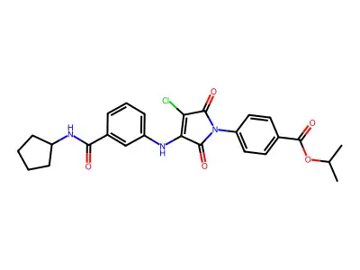propan-2-yl 4-[3-chloro-4-[3-(cyclopentylcarbamoyl)anilino]-2,5-dioxopyrrol-1-yl]benzoate structure