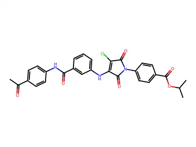 Propan-2-yl 4-(3-{3-[(4-acetylphenyl)carbamoyl]anilino}-4-chloro-2,5-dioxo-2,5-dihydro-1H-pyrrol-1-yl)benzoate structure