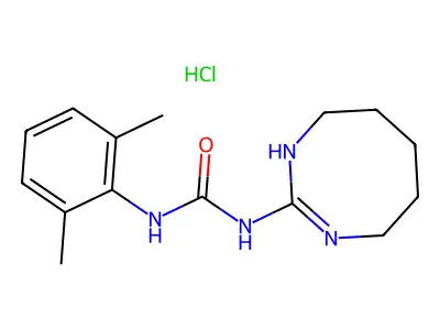 Urea, N-(2,6-dimethylphenyl)-N'-(hexahydro-1,3-diazocin-2(1H)-ylidene)-, monohydrochloride structure