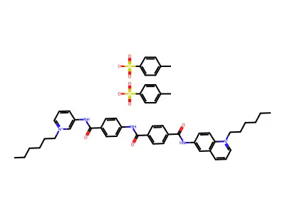 Quinolinium, 1-hexyl-6-((p-(p-((1-hexylpyridinium-3-yl)carbamoyl)phenyl)carbamoyl)benzamido)-, di-p-toluenesulfonate structure