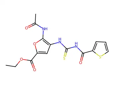 Ethyl 5-acetamido-4-(thiophene-2-carbonylcarbamothioylamino)furan-2-carboxylate structure