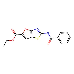 Ethyl 2-(benzoylamino)furo(2,3-d)(1,3)thiazole-5-carboxylate structure