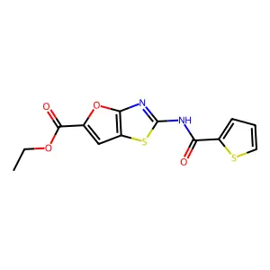 Ethyl 2-((2-thienylcarbonyl)amino)furo(2,3-d)(1,3)thiazole-5-carboxylate structure
