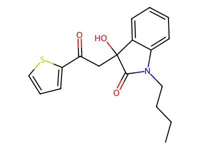 1-butyl-3-hydroxy-3-[2-oxo-2-(2-thienyl)ethyl]-1,3-dihydro-2H-indol-2-one structure
