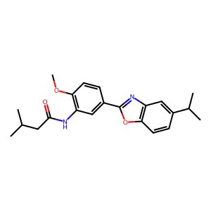 N-{2-methoxy-5-[5-(propan-2-yl)-1,3-benzoxazol-2-yl]phenyl}-3-methylbutanamide structure