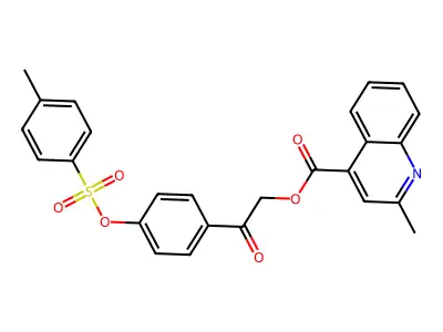 2-(4-{[(4-methylphenyl)sulfonyl]oxy}phenyl)-2-oxoethyl 2-methyl-4-quinolinecarboxylate structure