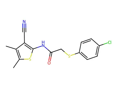 2-[(4-chlorophenyl)sulfanyl]-N-(3-cyano-4,5-dimethylthiophen-2-yl)acetamide structure