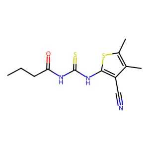 N-[(3-cyano-4,5-dimethylthiophen-2-yl)carbamothioyl]butanamide structure