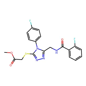 methyl 2-{[4-(4-fluorophenyl)-5-{[(2-fluorophenyl)formamido]methyl}-4H-1,2,4-triazol-3-yl]sulfanyl}acetate structure