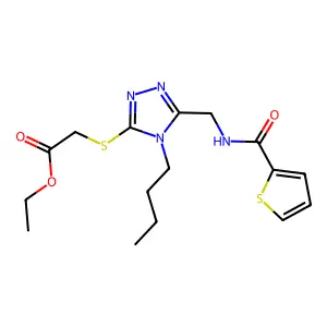 ethyl 2-((4-butyl-5-((thiophene-2-carboxamido)methyl)-4H-1,2,4-triazol-3-yl)thio)acetate structure