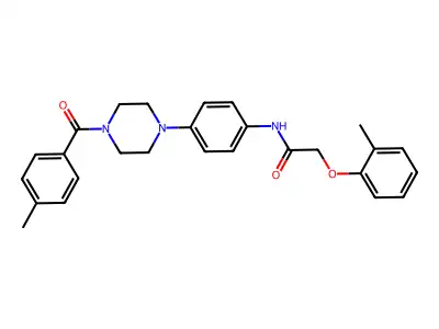 N-[4-[4-(4-methylbenzoyl)piperazin-1-yl]phenyl]-2-(2-methylphenoxy)acetamide structure