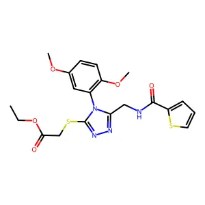 ethyl 2-{[4-(2,5-dimethoxyphenyl)-5-{[(thiophen-2-yl)formamido]methyl}-4H-1,2,4-triazol-3-yl]sulfanyl}acetate structure