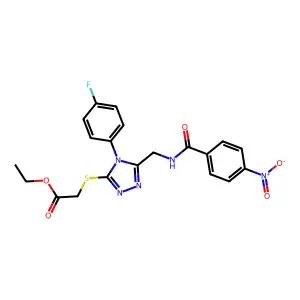 Ethyl 2-[[4-(4-fluorophenyl)-5-[[(4-nitrobenzoyl)amino]methyl]-1,2,4-triazol-3-yl]sulfanyl]acetate structure