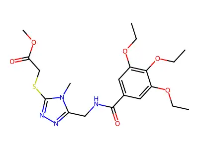 methyl 2-[(4-methyl-5-{[(3,4,5-triethoxyphenyl)formamido]methyl}-4H-1,2,4-triazol-3-yl)sulfanyl]acetate structure