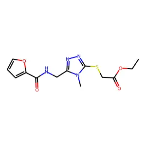 ethyl 2-((5-((furan-2-carboxamido)methyl)-4-methyl-4H-1,2,4-triazol-3-yl)thio)acetate structure