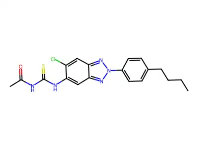 N-[[2-(4-butylphenyl)-6-chlorobenzotriazol-5-yl]carbamothioyl]acetamide structure