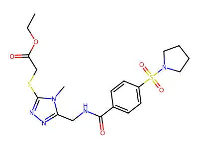 ethyl 2-[[4-methyl-5-[[(4-pyrrolidin-1-ylsulfonylbenzoyl)amino]methyl]-1,2,4-triazol-3-yl]sulfanyl]acetate structure