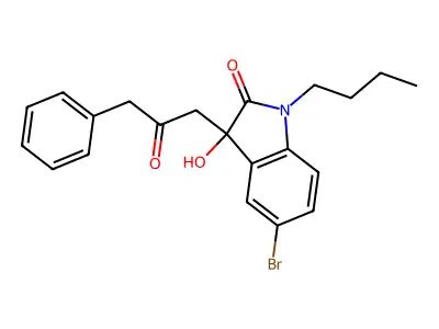 5-Bromo-1-butyl-3-hydroxy-3-(2-oxo-3-phenylpropyl)indol-2-one structure