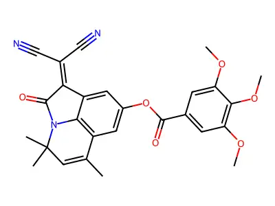 1-(dicyanomethylene)-4,4,6-trimethyl-2-oxo-1,2-dihydro-4H-pyrrolo[3,2,1-ij]quinolin-8-yl 3,4,5-trimethoxybenzoate structure